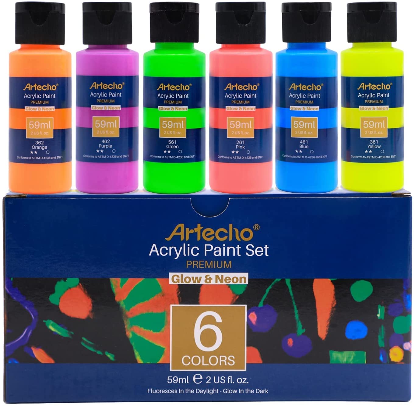 artecho acrylic paint set, 7 primary