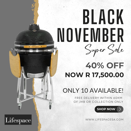 Lifespace Black Enamel 60cm Kamado Charcoal Braai & Smoker