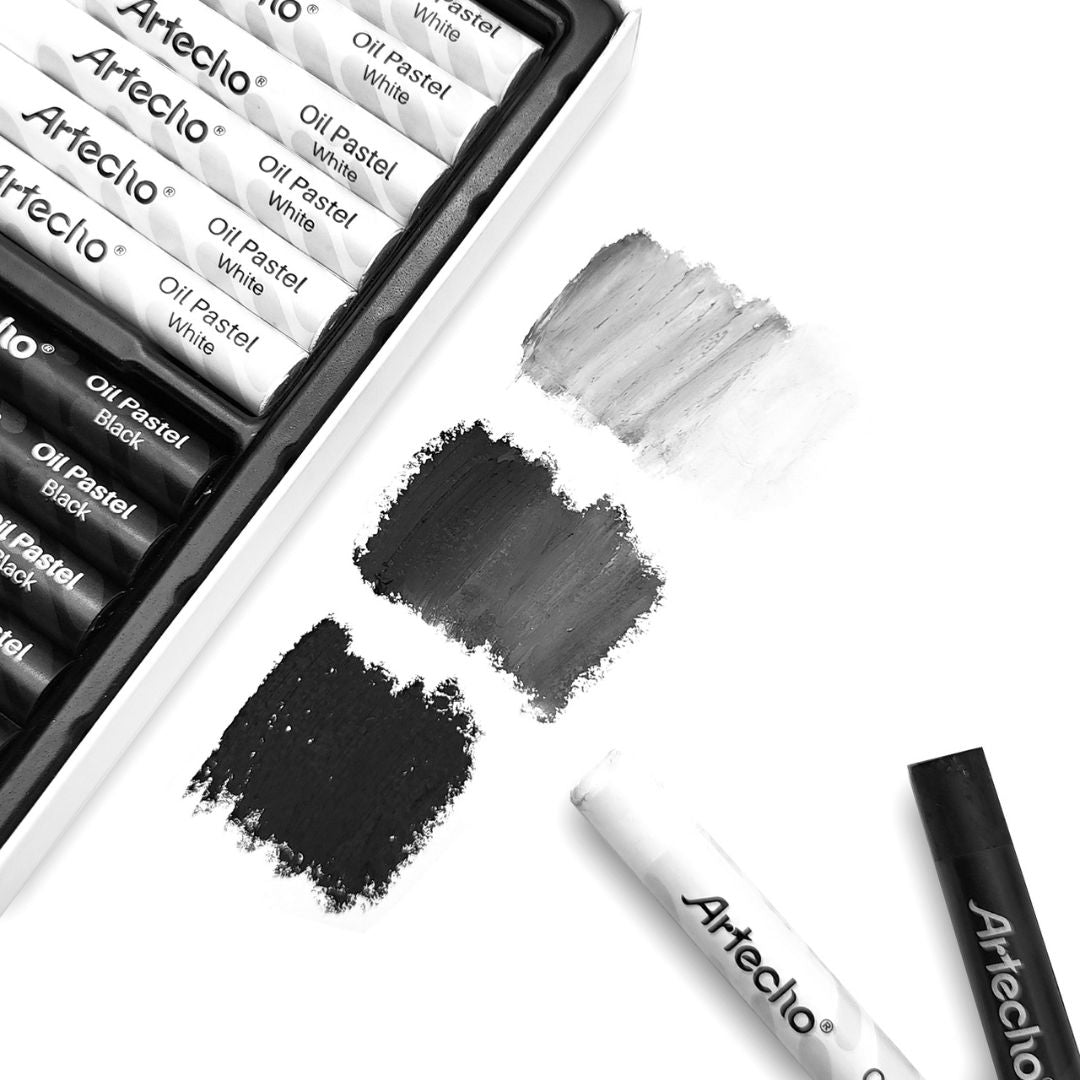 Artecho 12pc Oil Pastel Professional Range - 6 x Black & 6 x White - Lifespace