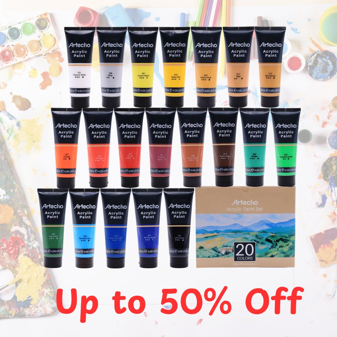 Artecho Acrylic Paint Set 20 Colours 4.05 oz/ 120ml Tube Art Paint - Lifespace