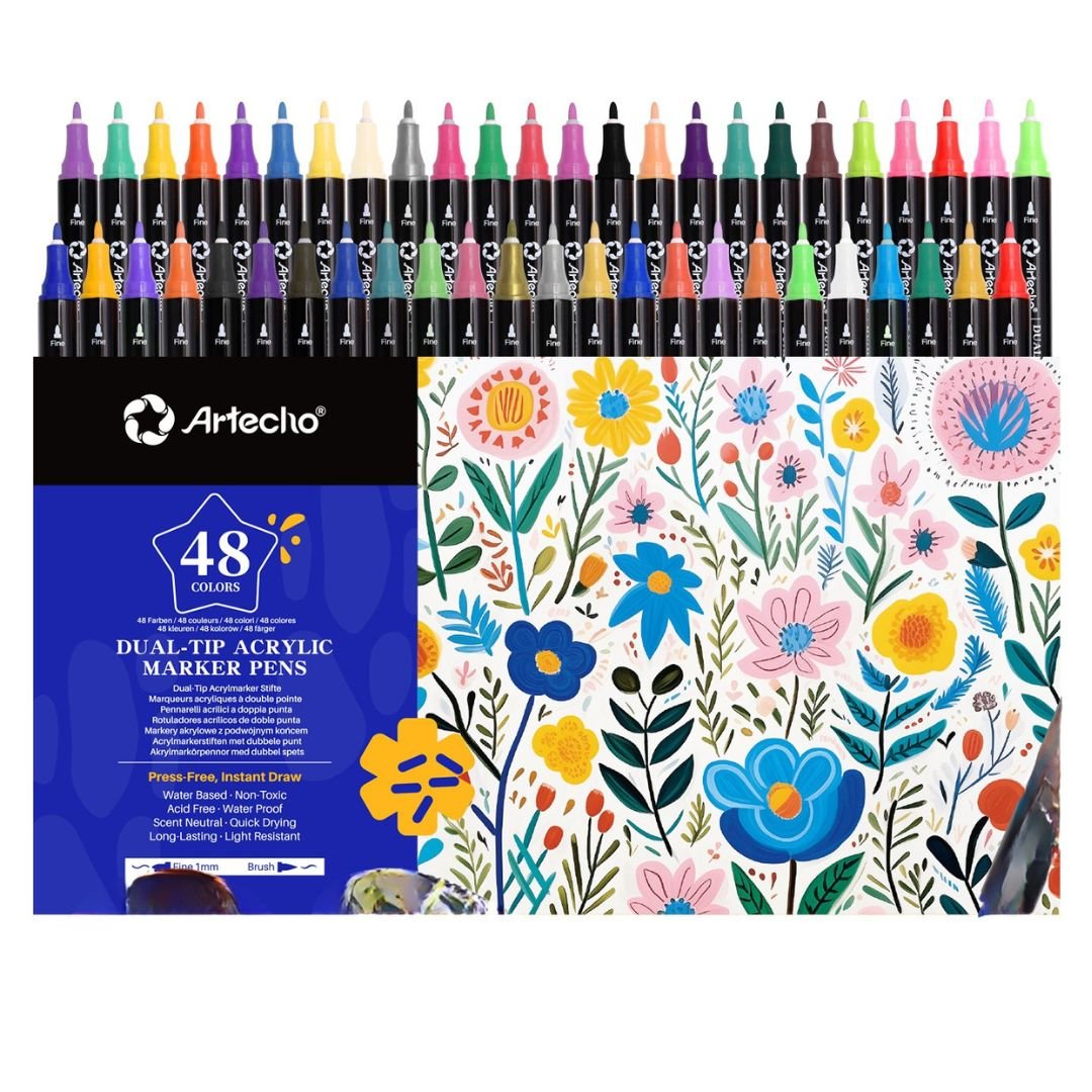 Artecho Double Tip Acrylic Marker Set of 48 Colours - 0.5 - 5mm Line Width - Lifespace