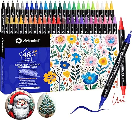 Artecho Double Tip Acrylic Marker Set of 48 Colours - 0.5 - 5mm Line Width - Lifespace