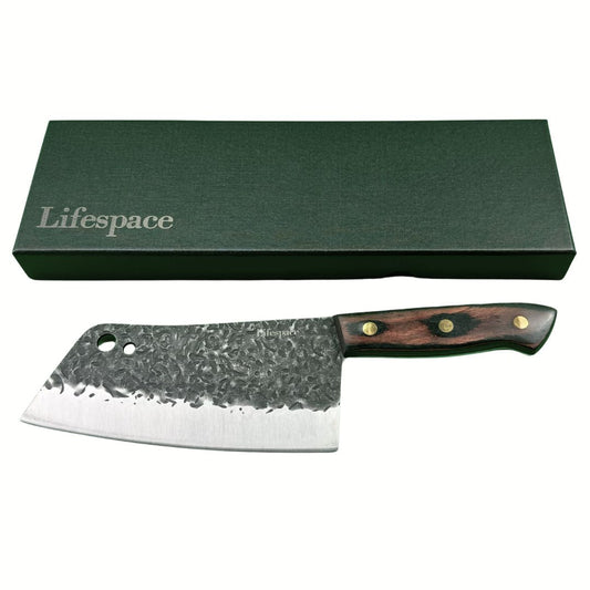 Lifespace 7 Inch Full Tang Hammered Chef Cleaver Knife with Hole - Lifespace