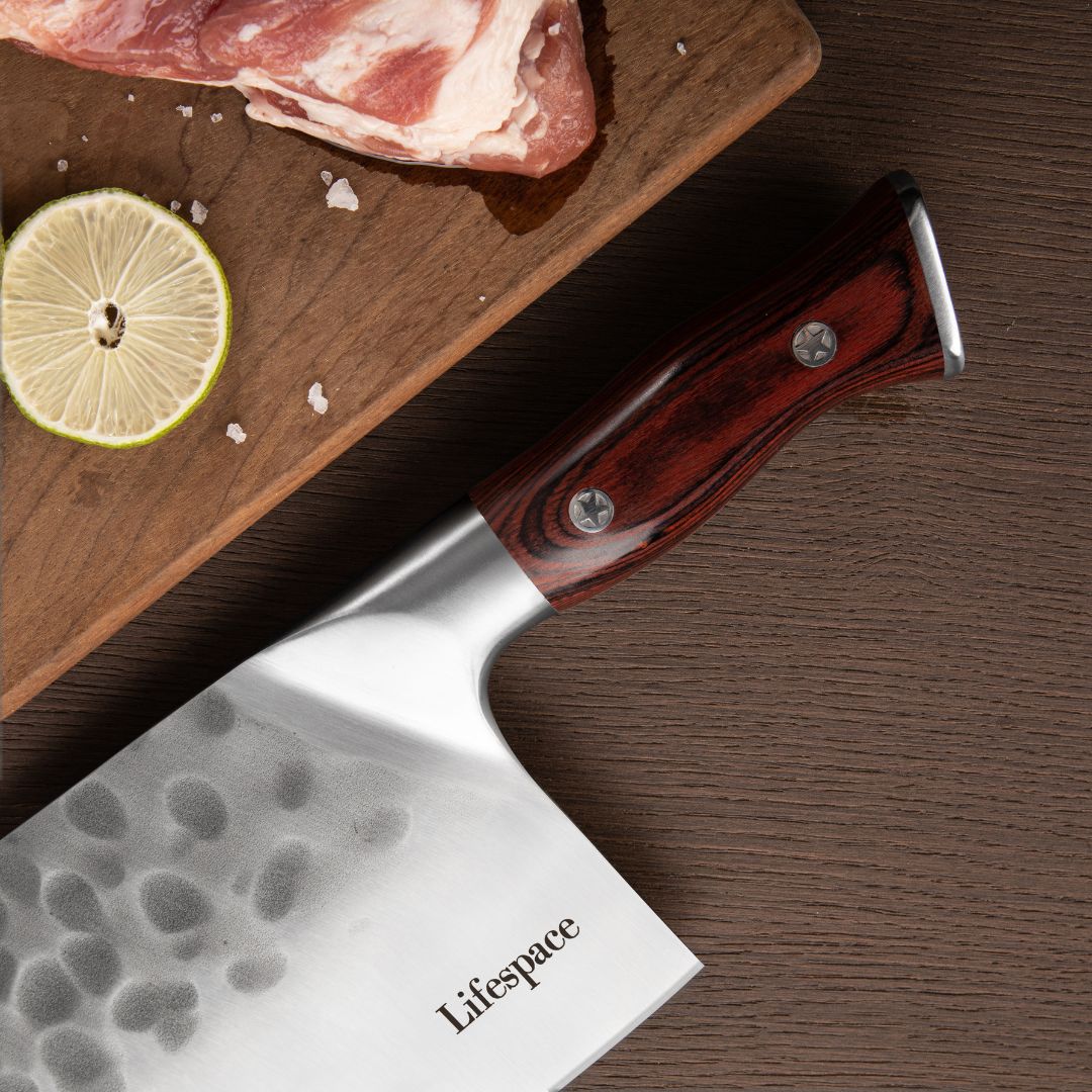 Lifespace 7.8" Blade Square Meat Cleaver with Hole & Pakkawood Handle - Lifespace