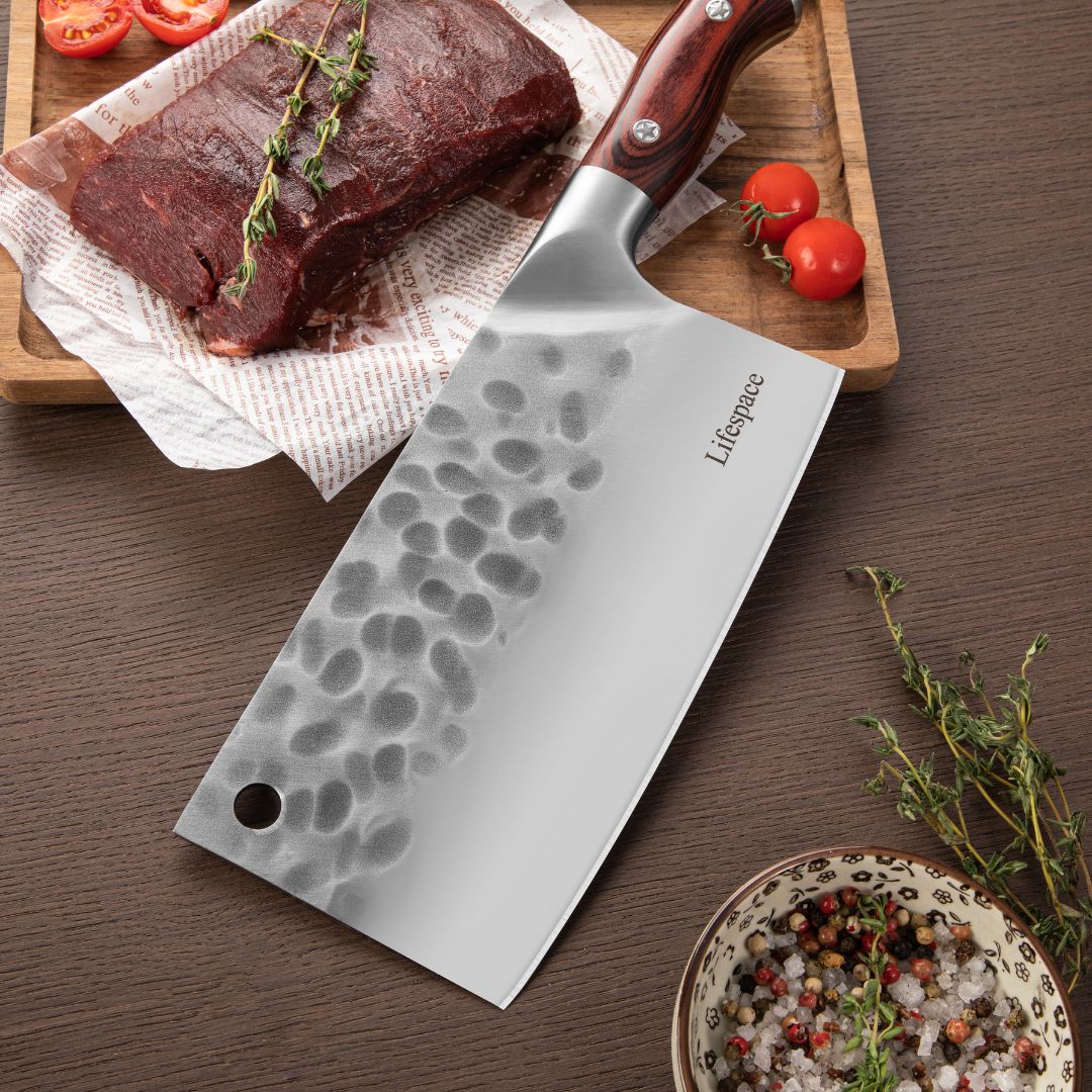 Lifespace 7.8" Blade Square Meat Cleaver with Hole & Pakkawood Handle - Lifespace