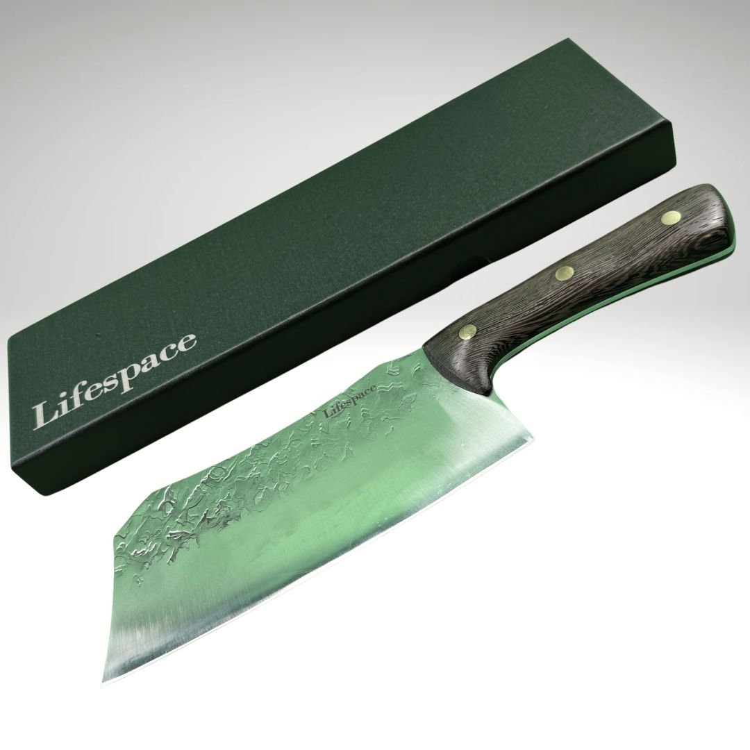 Lifespace 8" Chef Chopping Cleaver with 3 Rivets & Wood Handle - Lifespace