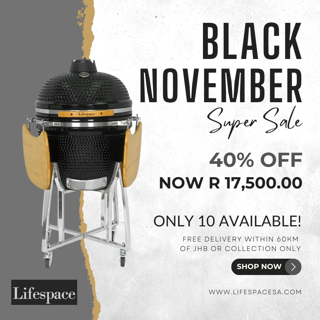 Lifespace Black Enamel 60cm Kamado Charcoal Braai & Smoker - Lifespace