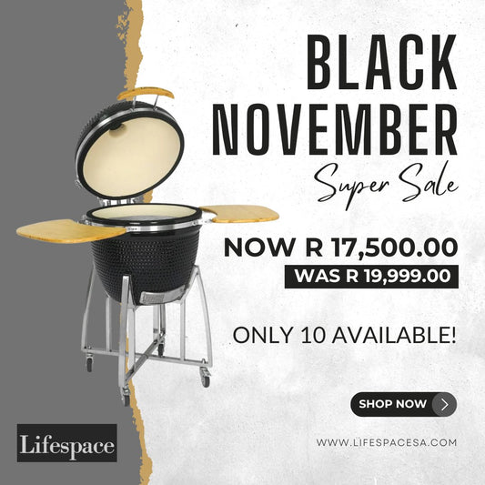 Lifespace Black Enamel 60cm Kamado Charcoal Braai & Smoker - Lifespace