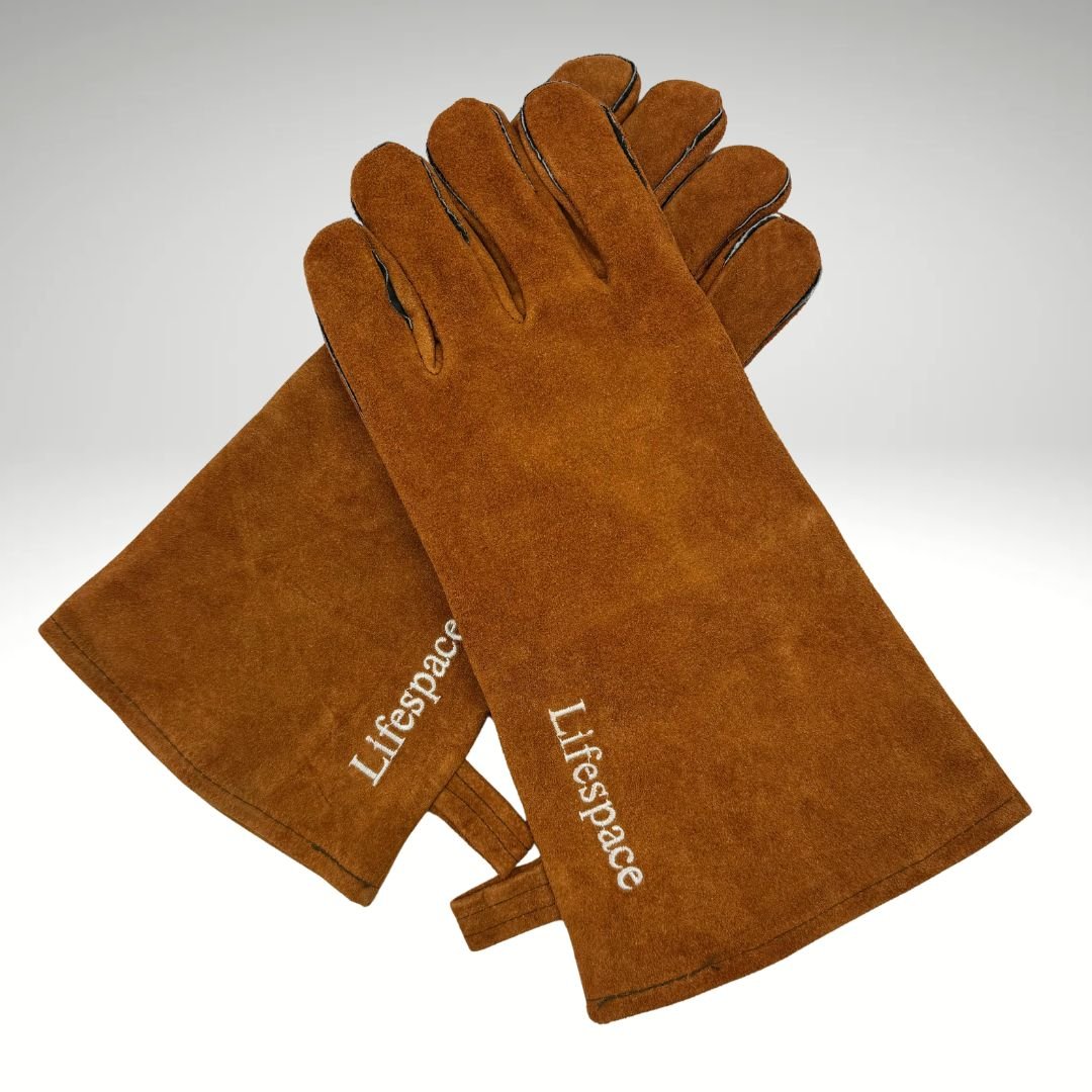 Lifespace Brown Leather Braai Gloves - lined for extra comfort - Lifespace