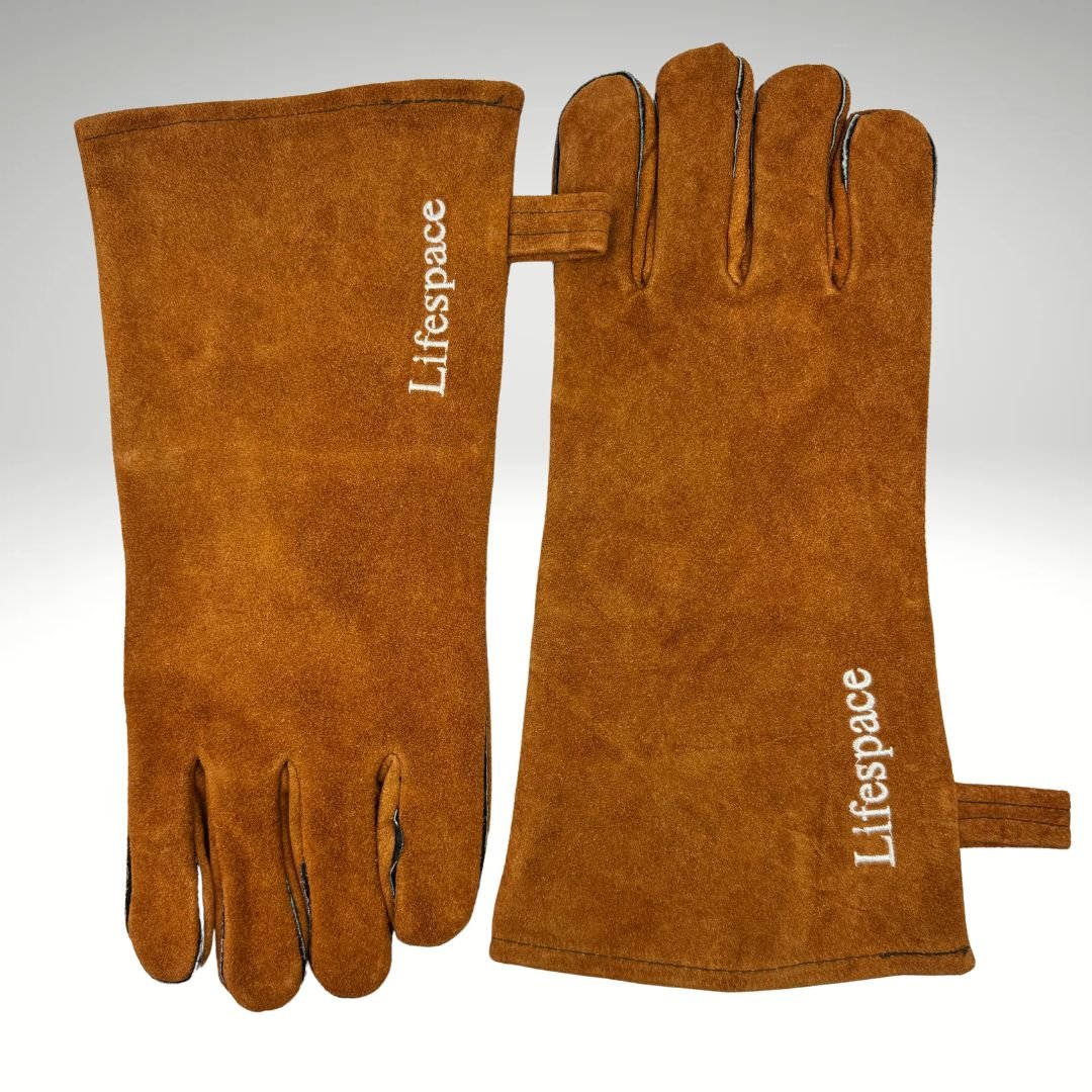 Lifespace Brown Leather Braai Gloves - lined for extra comfort - Lifespace