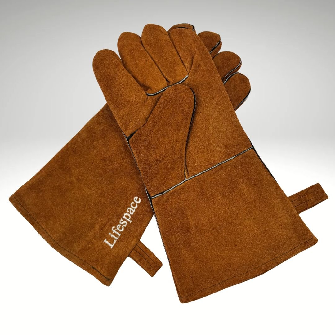 Lifespace Brown Leather Braai Gloves - lined for extra comfort - Lifespace