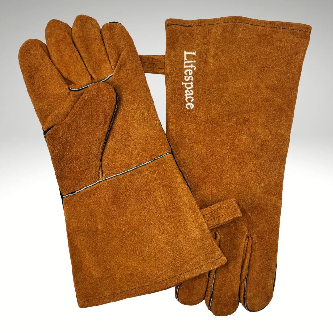 Lifespace Brown Leather Braai Gloves - lined for extra comfort - Lifespace