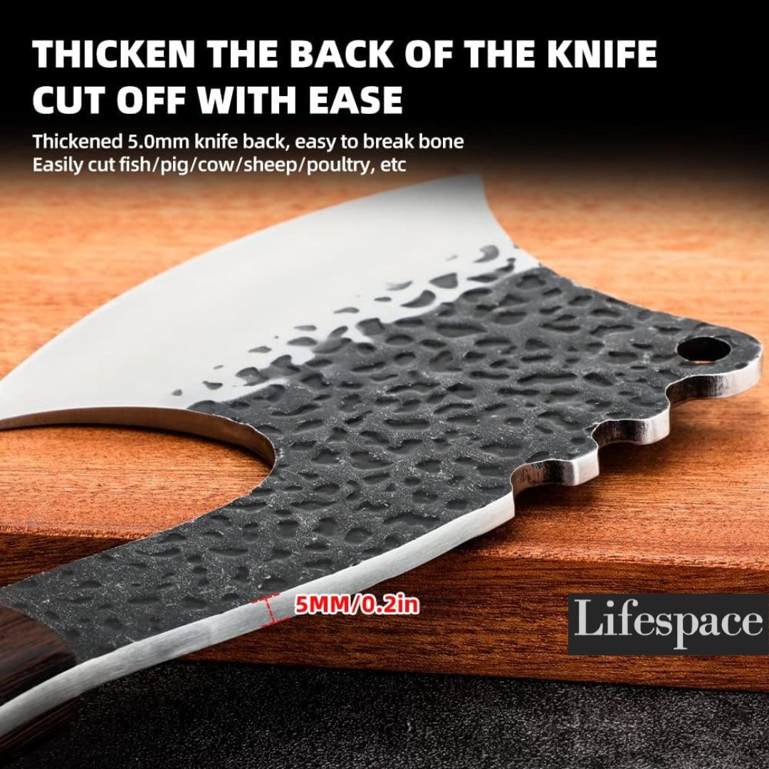 Lifespace Butcher Axe Cleaver Knife with Wenge Handle & Sheath - Lifespace