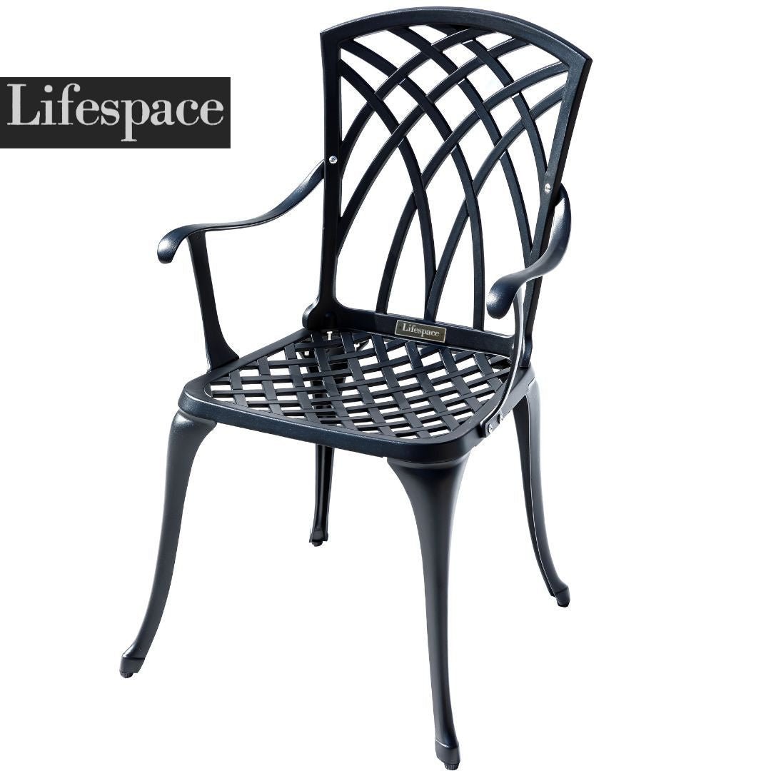 Lifespace Cast Aluminium 3pc Bistro Patio Garden Restaurant Set with Armrest Chairs - Lifespace