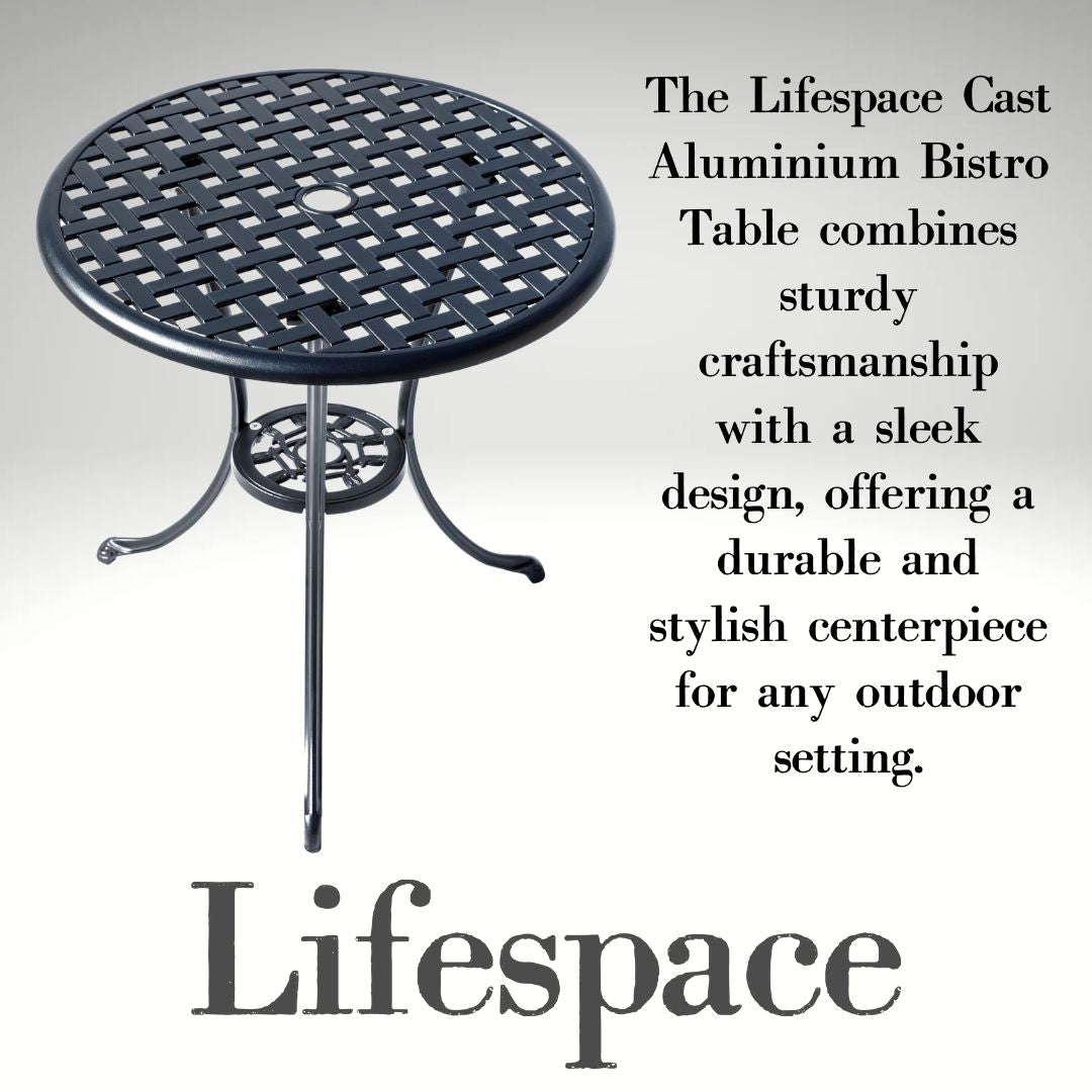 Lifespace Cast Aluminium 3pc Bistro Patio Garden Set with Armrest Chairs - Lifespace