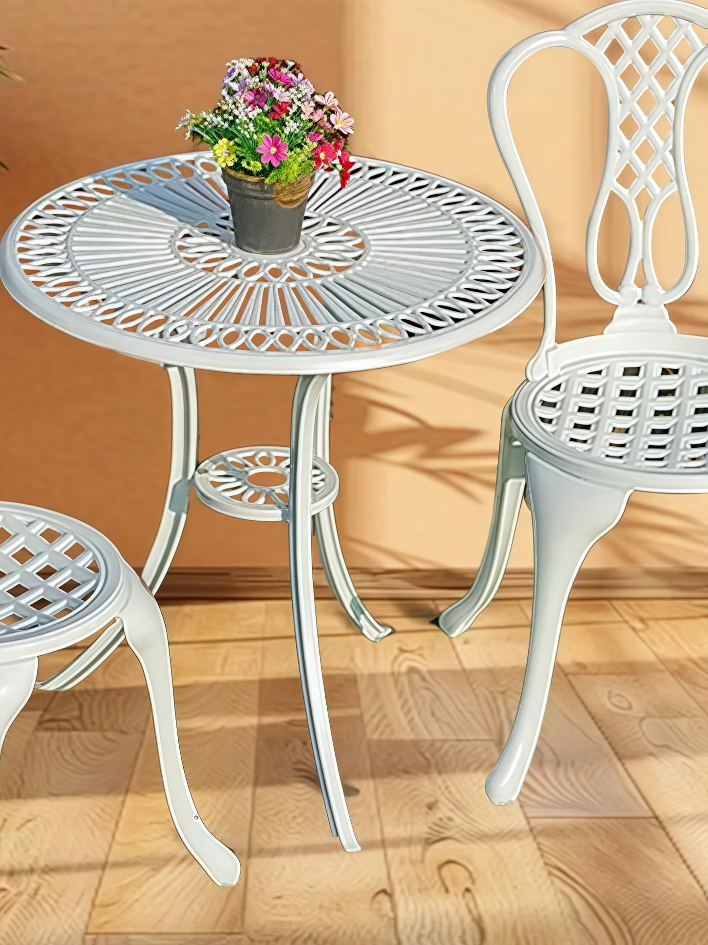 Lifespace Cast Aluminium 3pc Bistro Patio Garden Set with Curved Back (White) - Lifespace