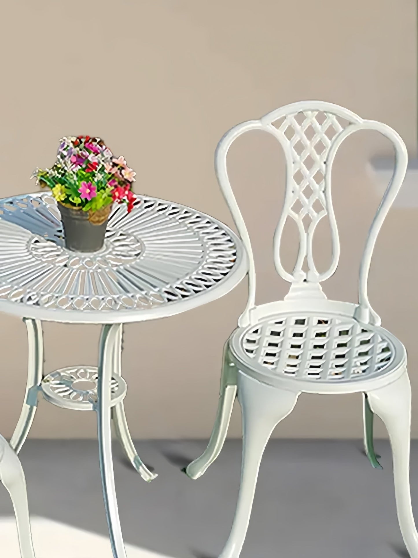 Lifespace Cast Aluminium 3pc Bistro Patio Garden Set with Curved Back (White) - Lifespace