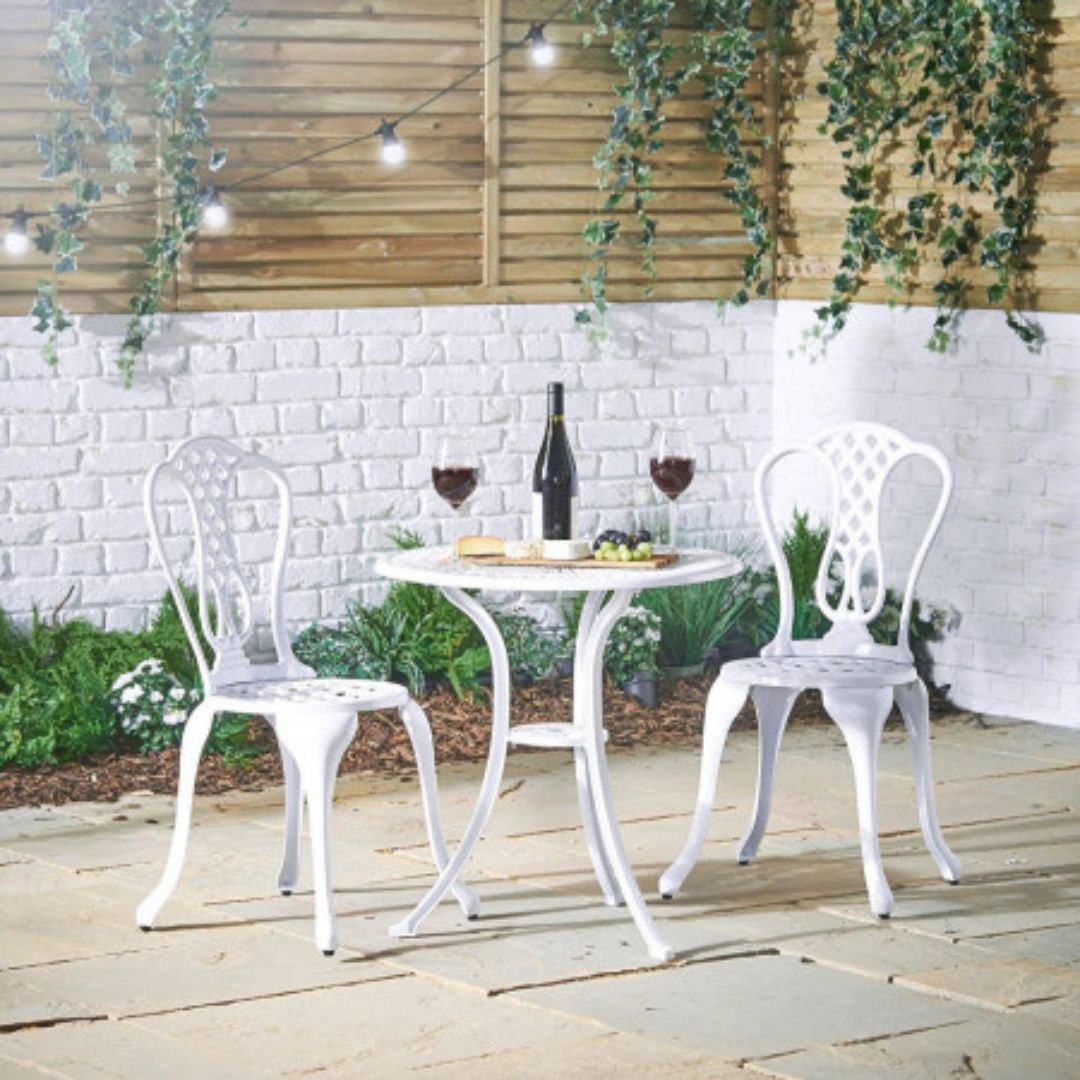 Lifespace Cast Aluminium 3pc Bistro Patio Garden Set with Curved Back (White) - Lifespace