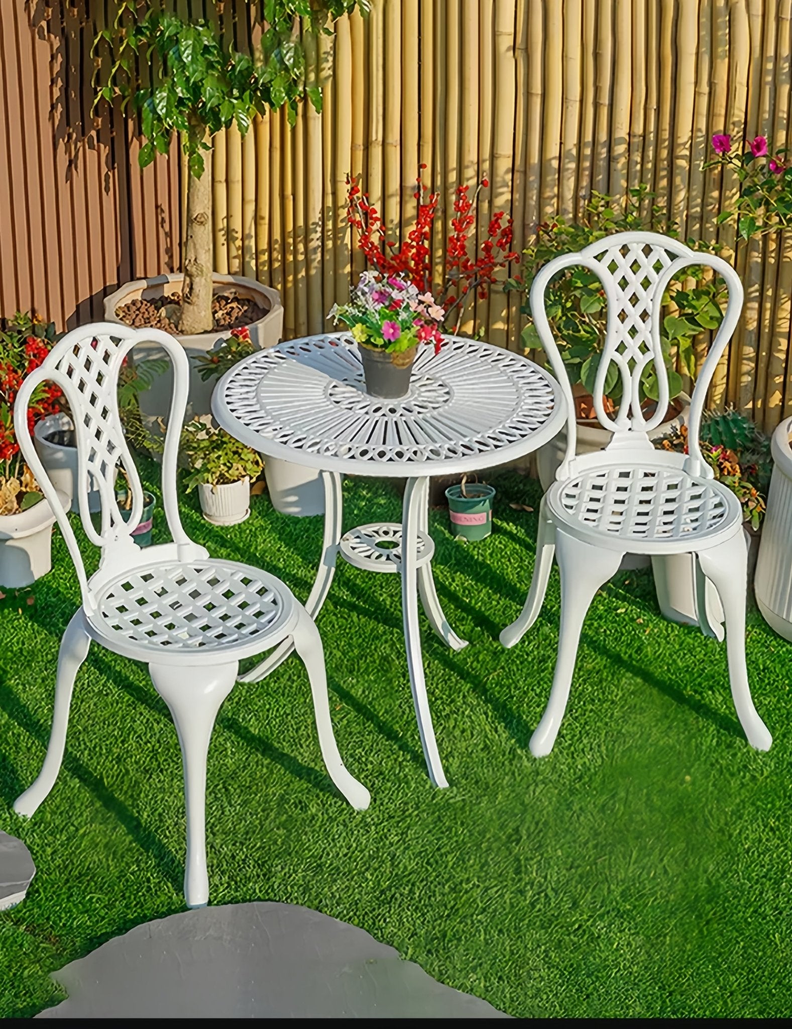 Lifespace Cast Aluminium 3pc Bistro Patio Garden Set with Curved Back (White) - Lifespace