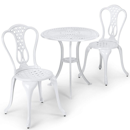 Lifespace Cast Aluminium 3pc Bistro Patio Garden Set with Curved Back (White) - Lifespace