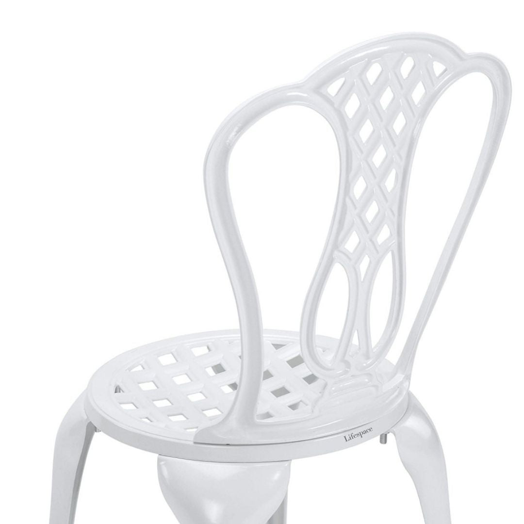 Lifespace Cast Aluminium 3pc Bistro Patio Garden Set with Curved Back (White) - Lifespace