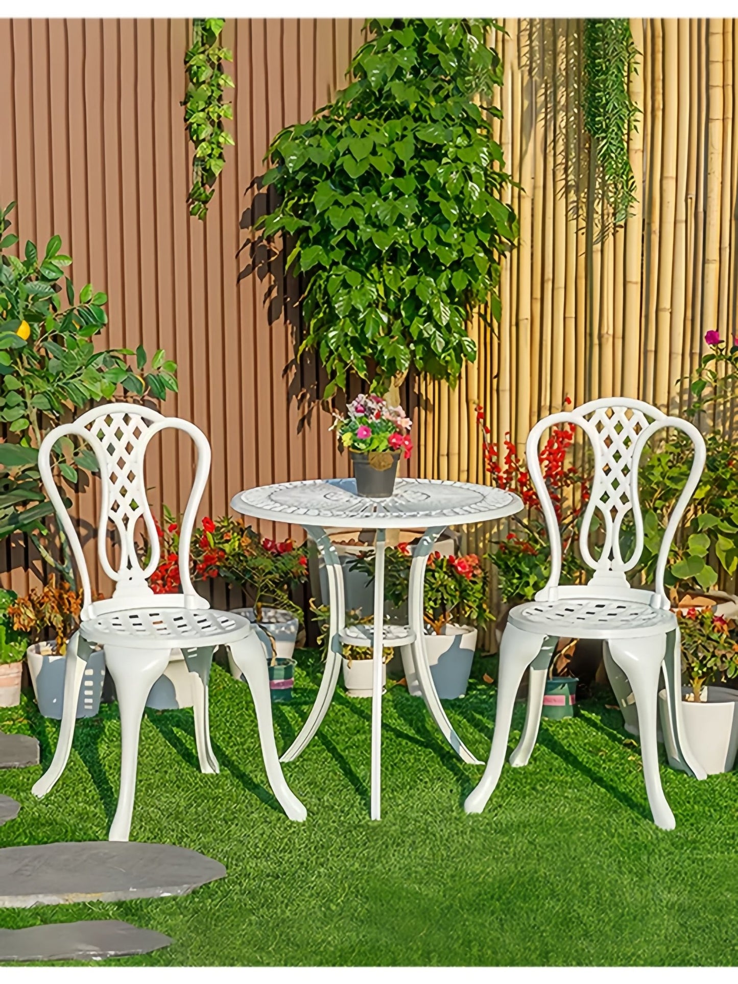 Lifespace Cast Aluminium 3pc Bistro Patio Garden Set with Curved Back (White) - Lifespace