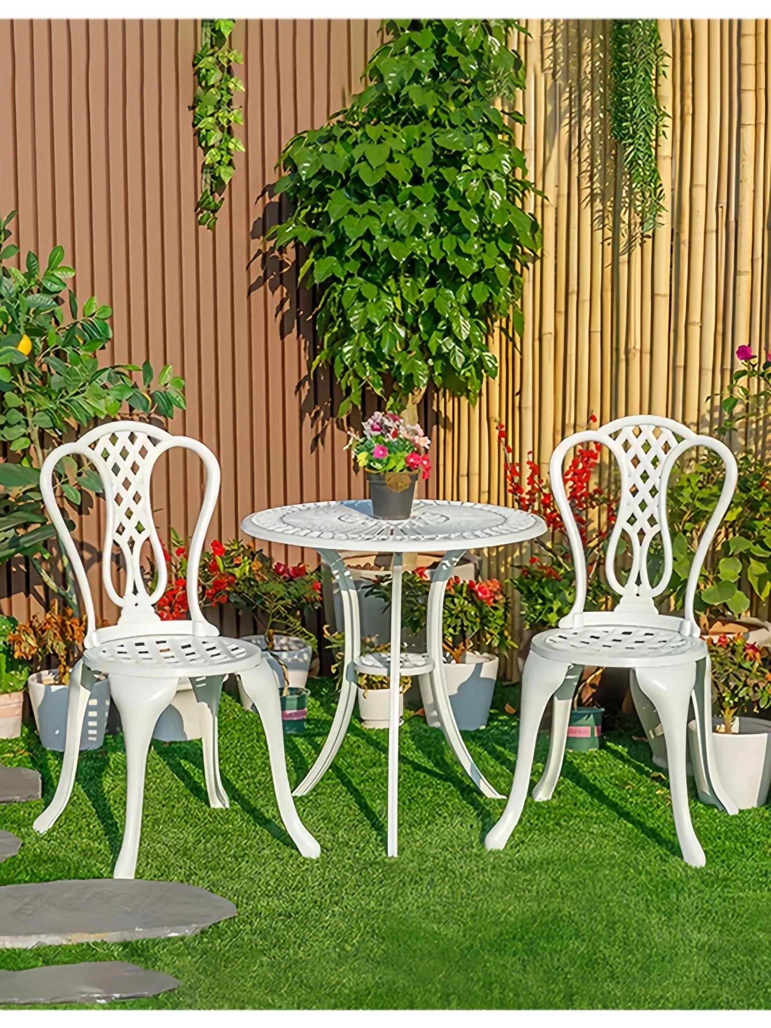 Lifespace Cast Aluminium 3pc Bistro Patio Garden Set with Curved Back (White) - Lifespace