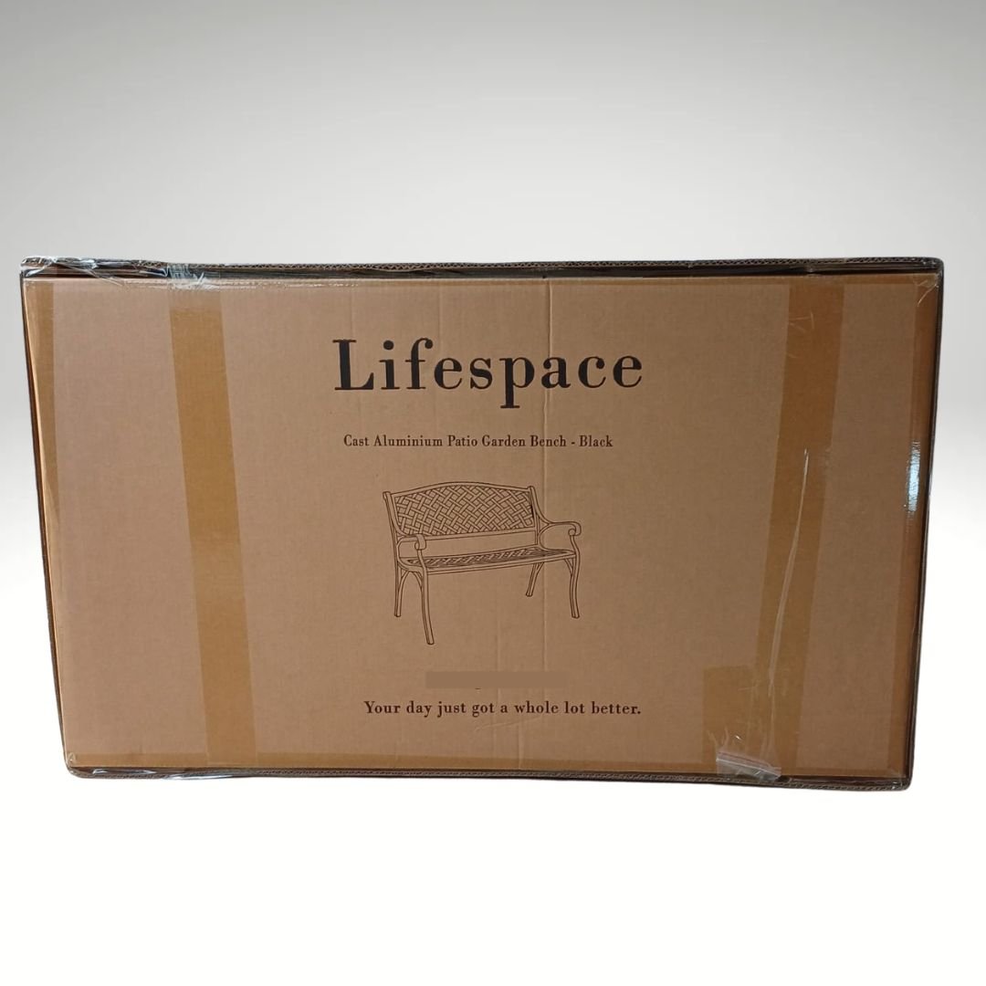 Lifespace Cast Aluminium Patio Garden Bench with Armrests (Black) - Lifespace