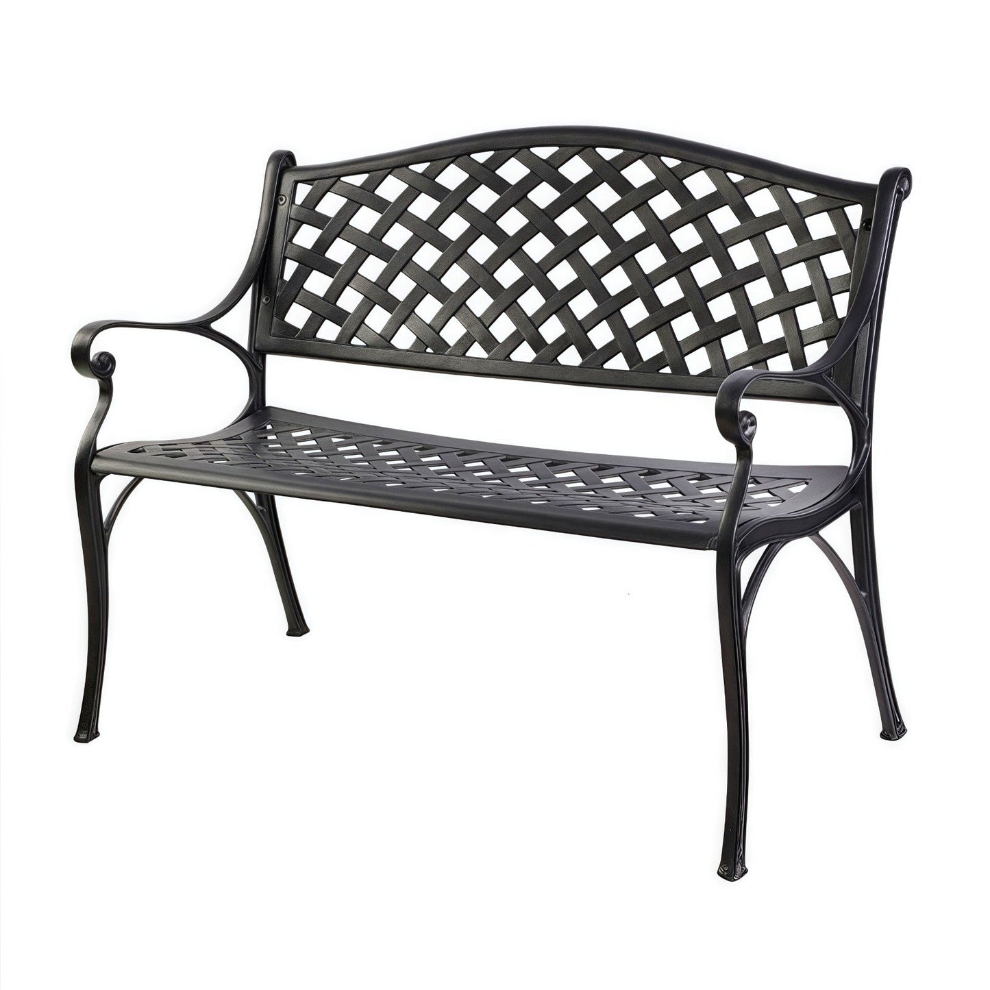 Lifespace Cast Aluminium Patio Garden Bench with Armrests (Black) - Lifespace