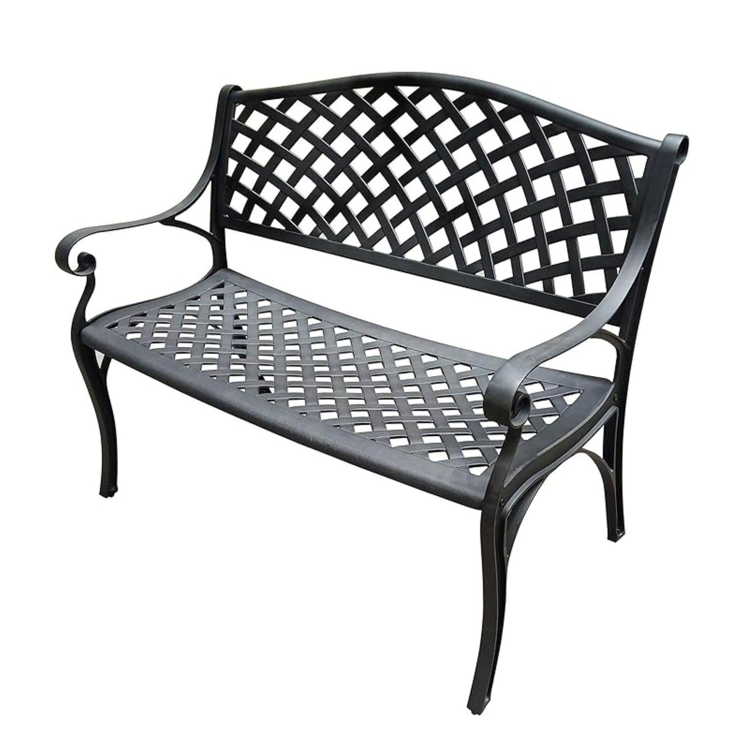 Lifespace Cast Aluminium Patio Garden Bench with Armrests (Black) - Lifespace