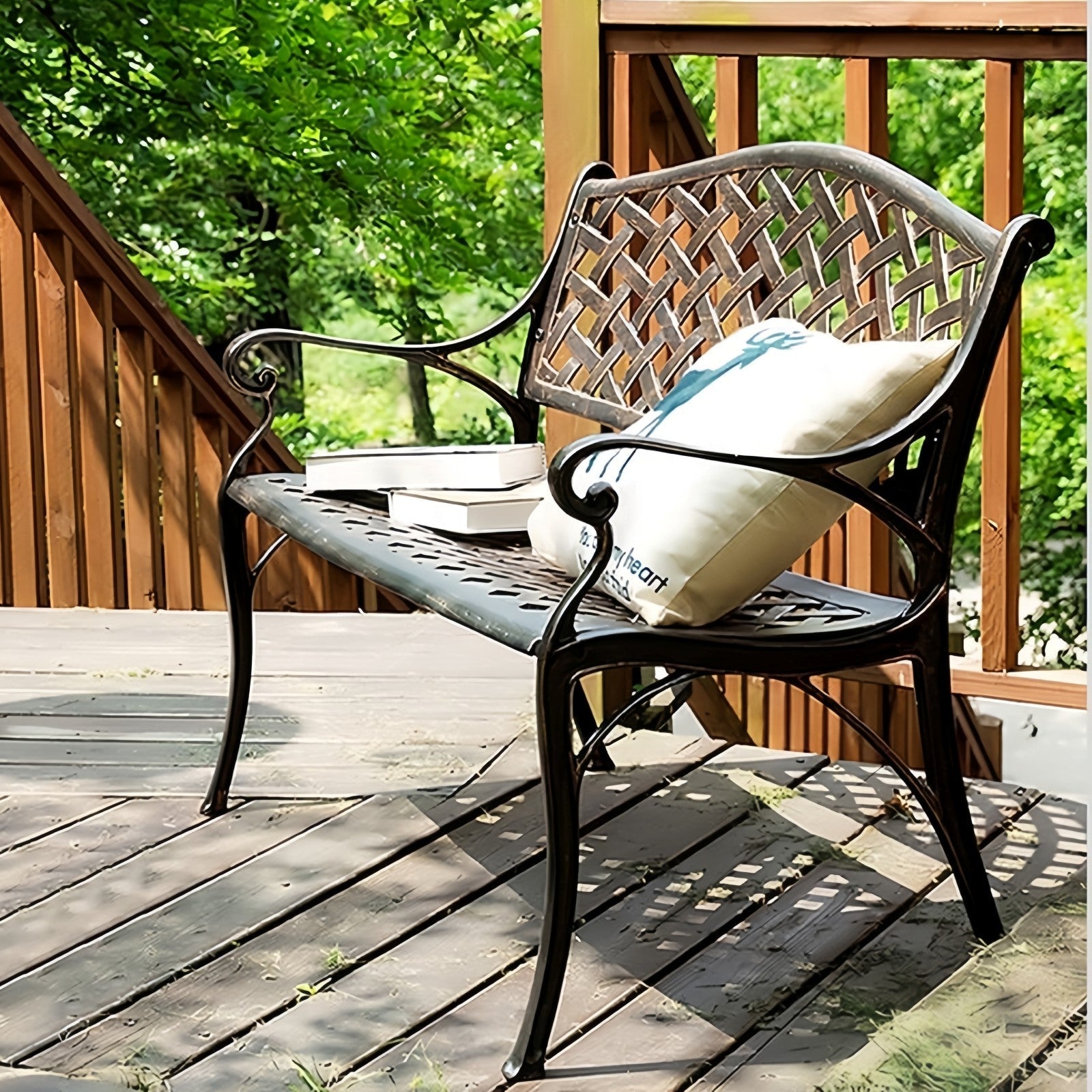 Lifespace Cast Aluminium Patio Garden Bench with Armrests (Bronze) - Lifespace