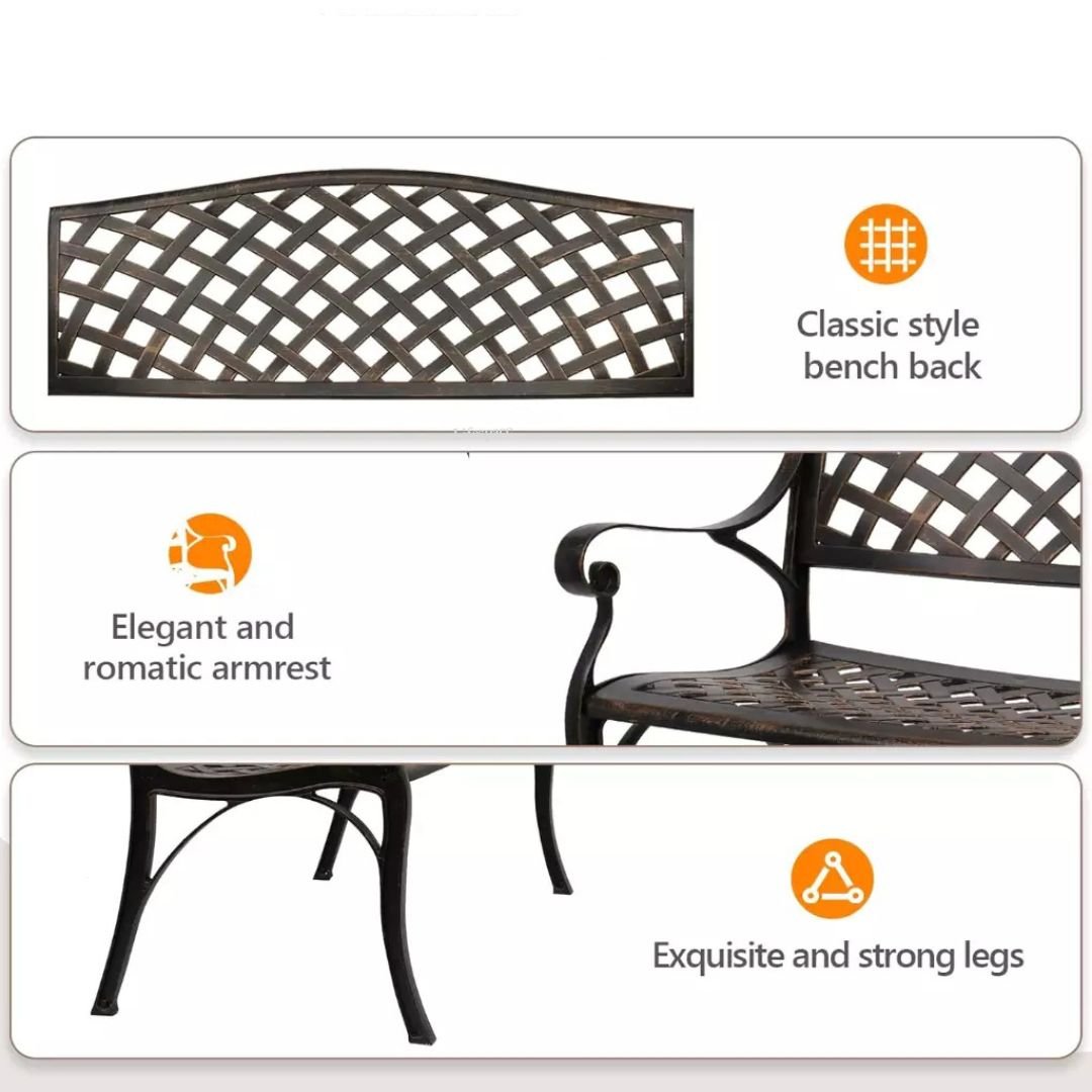 Lifespace Cast Aluminium Patio Garden Bench with Armrests (Bronze) - Lifespace