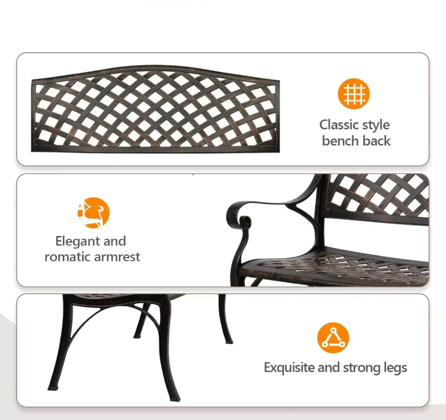 Lifespace Cast Aluminium Patio Garden Bench with Armrests (Bronze) - Lifespace