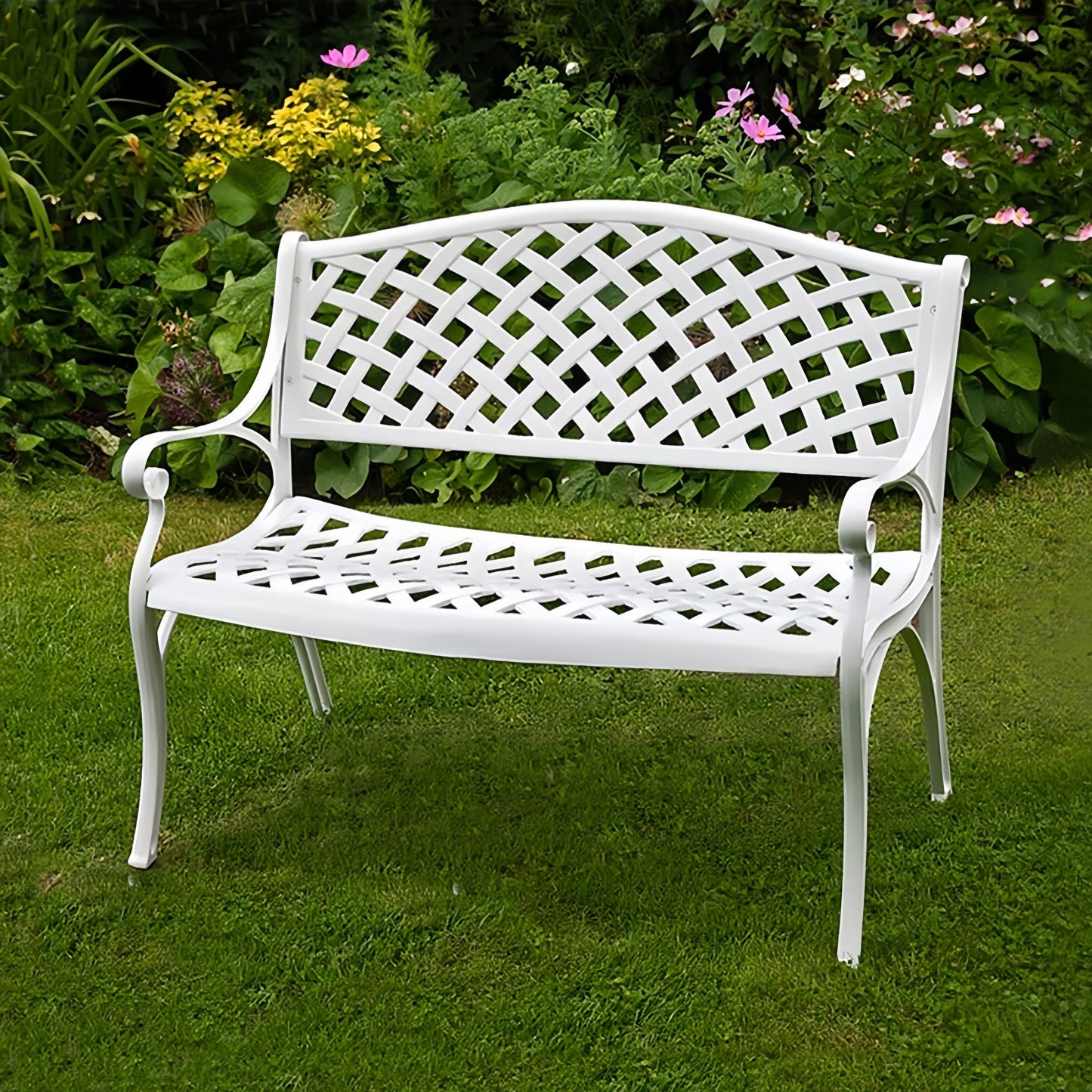 Lifespace Cast Aluminium Patio Garden Bench with Armrests (White) - Lifespace