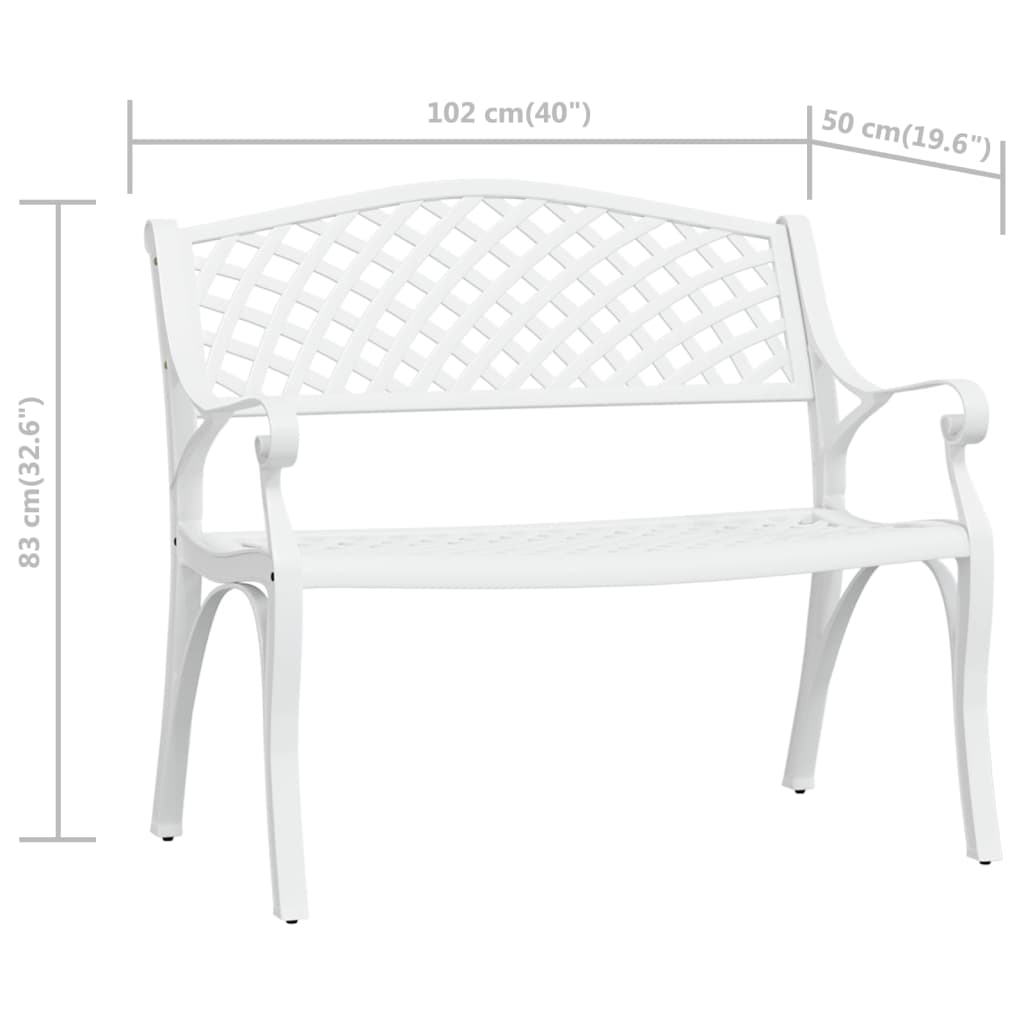 Lifespace Cast Aluminium Patio Garden Bench with Armrests (White) - Lifespace