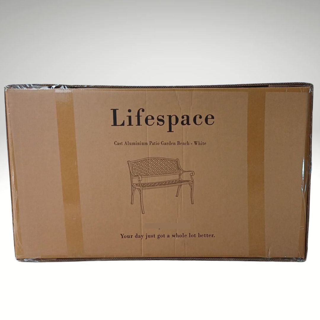 Lifespace Cast Aluminium Patio Garden Bench with Armrests (White) - Lifespace