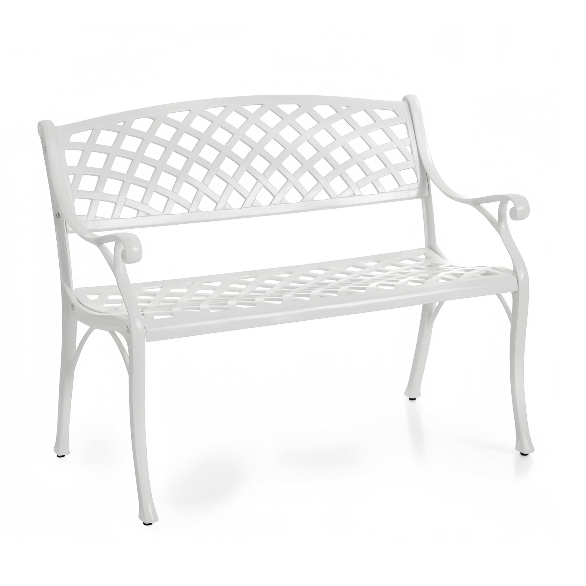 Lifespace Cast Aluminium Patio Garden Bench with Armrests (White) - Lifespace