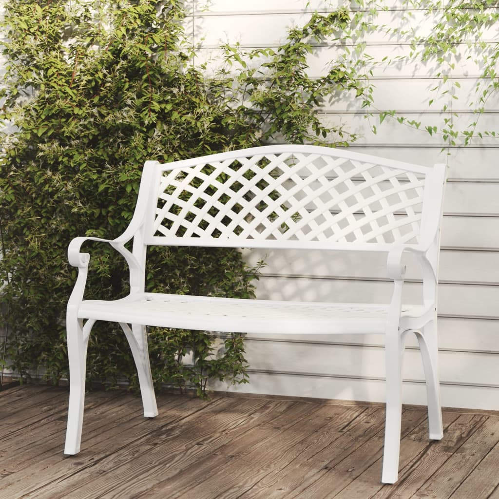 Lifespace Cast Aluminium Patio Garden Bench with Armrests (White) - Lifespace