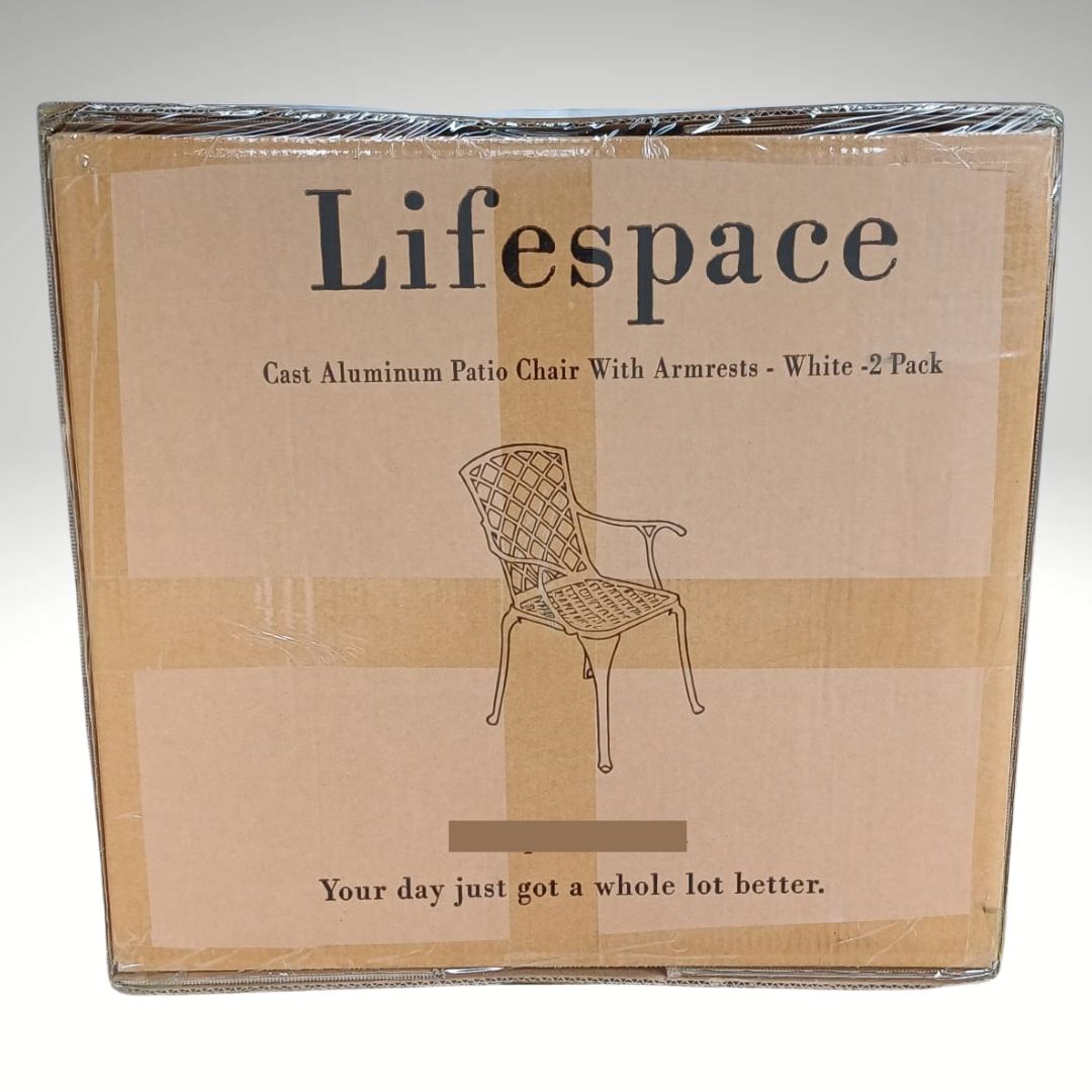 Lifespace Cast Aluminium Patio Garden Restaurant Chair Set w Armrests (White) - Lifespace