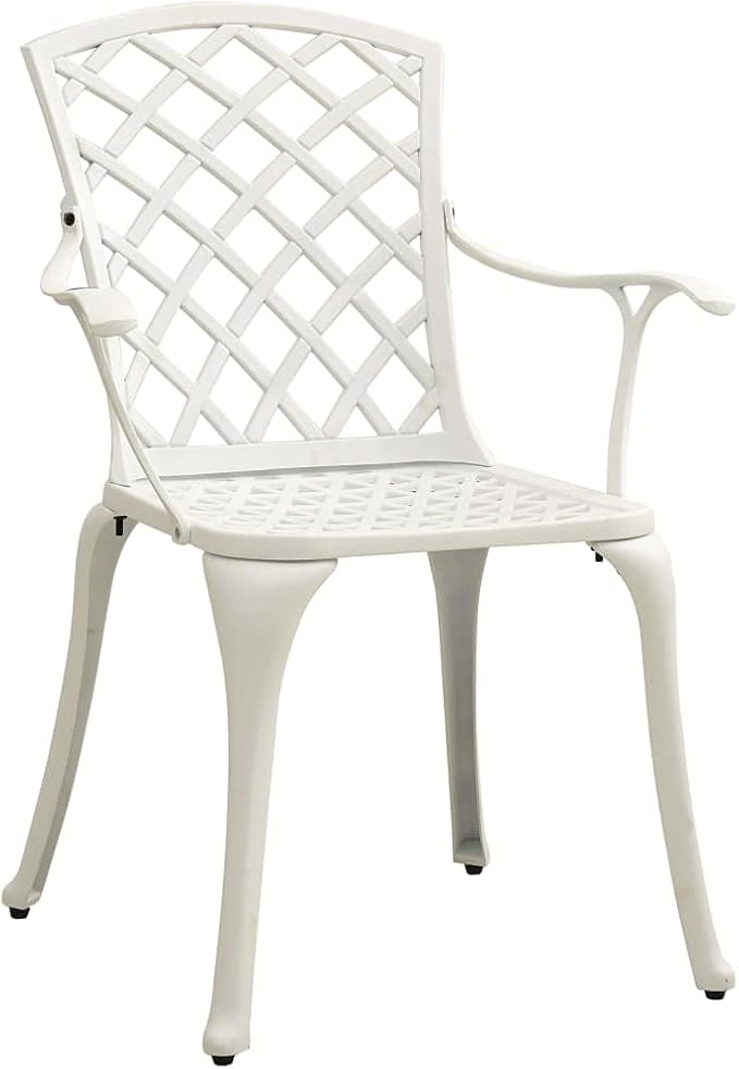 Lifespace Cast Aluminium Patio Garden Restaurant Chair Set with Armrests (White) - Lifespace