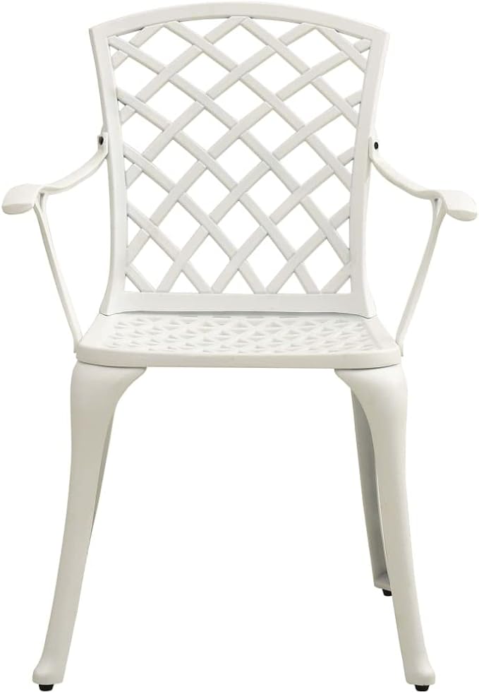 Lifespace Cast Aluminium Patio Garden Restaurant Chair Set with Armrests (White) - Lifespace