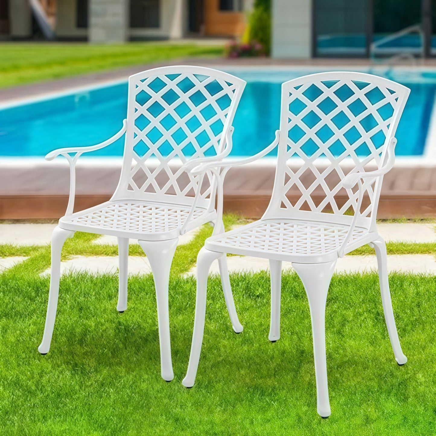 Lifespace Cast Aluminium Patio Garden Restaurant Chair Set with Armrests (White) - Lifespace