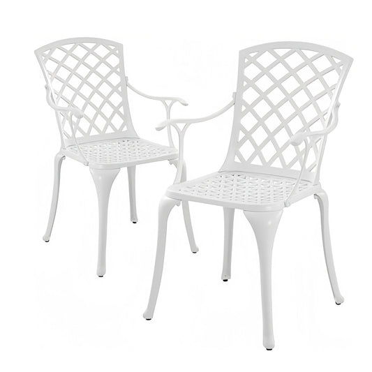 Lifespace Cast Aluminium Patio Garden Restaurant Chair Set with Armrests (White) - Lifespace