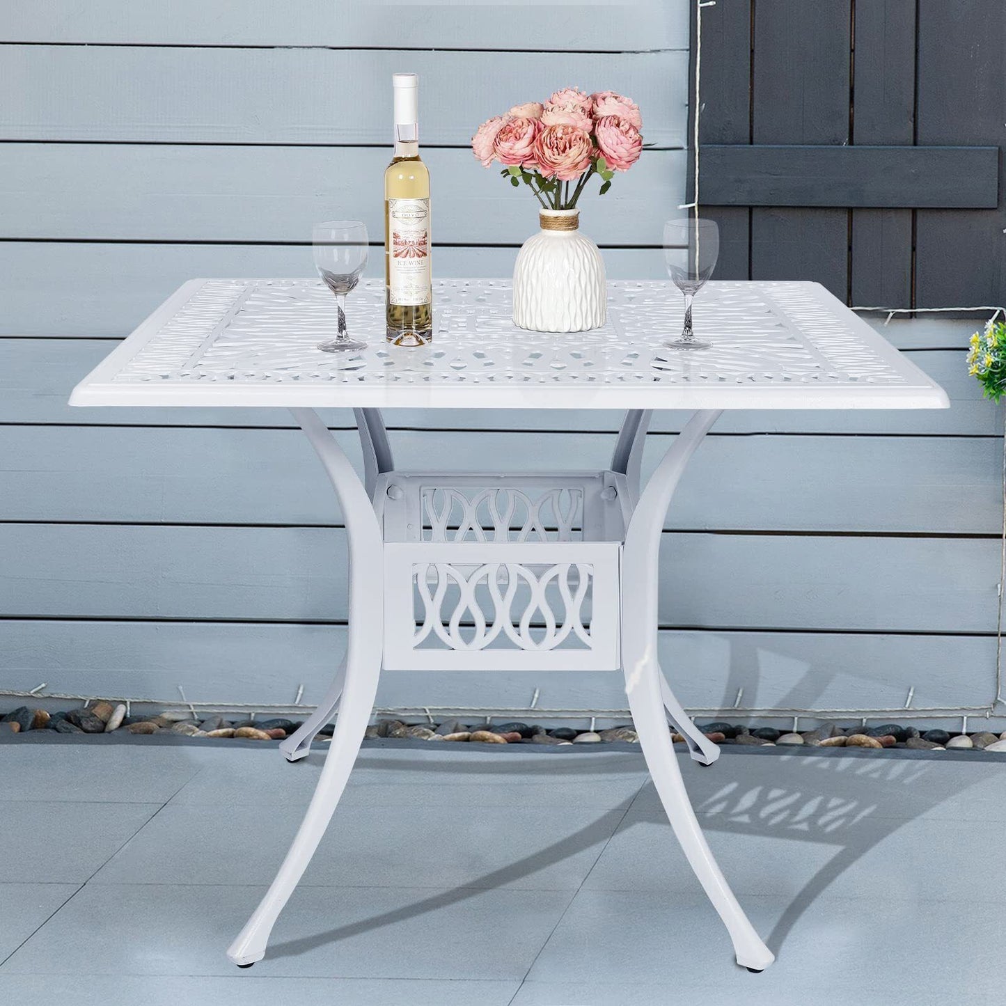 Lifespace Cast Aluminium Square Garden Patio Table (White) - Lifespace