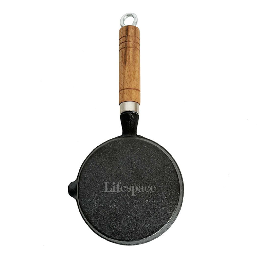 Lifespace Cast Iron Basting Pot with Wood Handle - 13.5cm - Lifespace