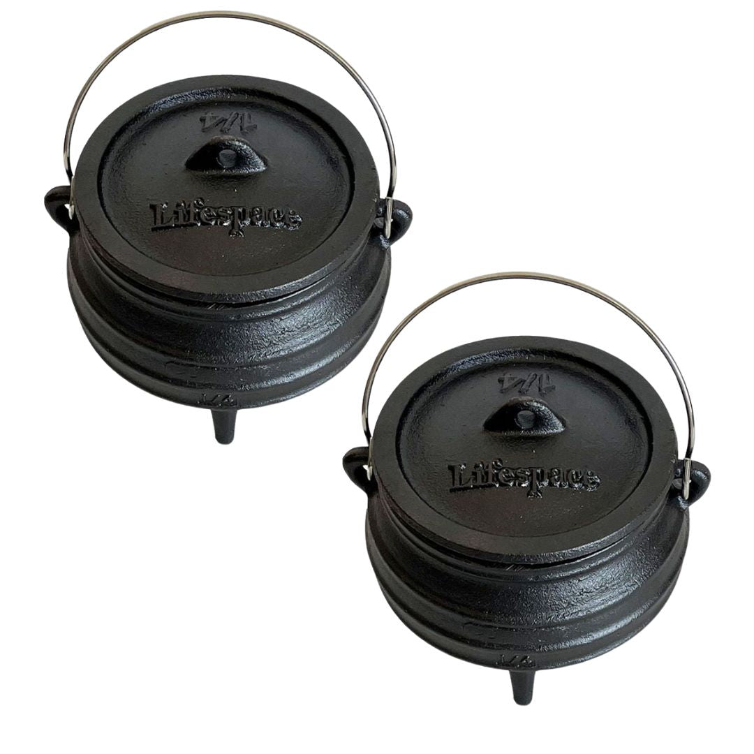 Lifespace Cast Iron No 1/4 Potjie Pot (2 - Pack) - Lifespace