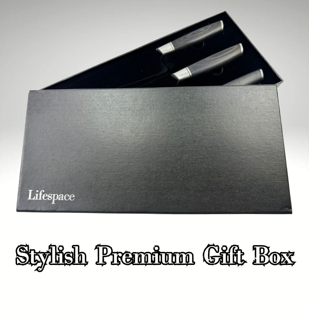 Lifespace Classic Japanese Chef Knife Set in a Gift Box - Petty, Santoku & Chef - Lifespace