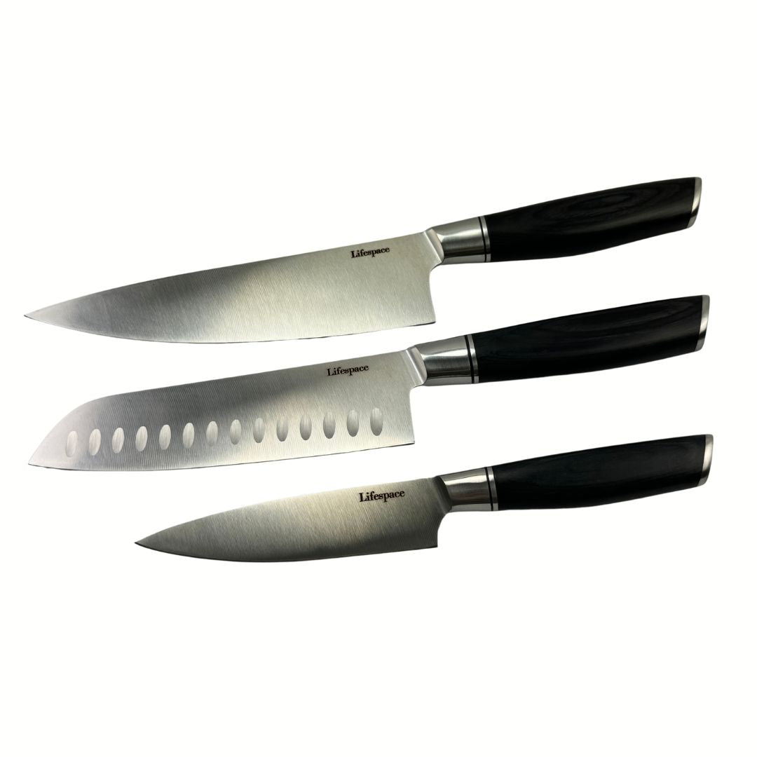 Lifespace Classic Japanese Chef Knife Set in a Gift Box - Petty, Santoku & Chef - Lifespace