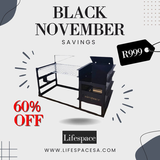 Lifespace Ember Maker Braai & Grid w/ Potjie Hook & Rotisserie Bracket - Lifespace