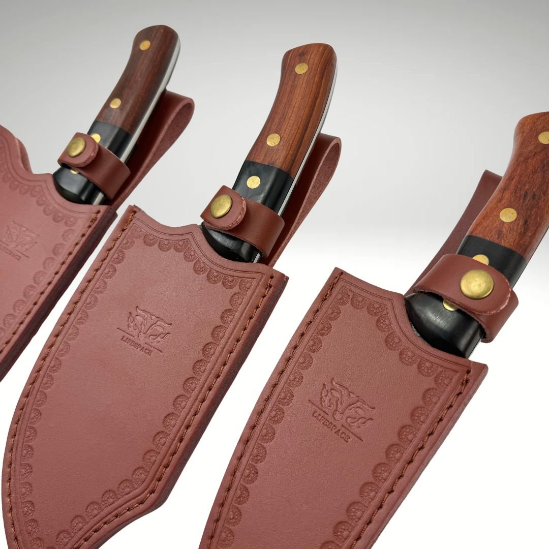 Lifespace Premium Chef Cleaver Knife Set (x3) with Genuine Leather Sheaths in a Gift Box - Lifespace